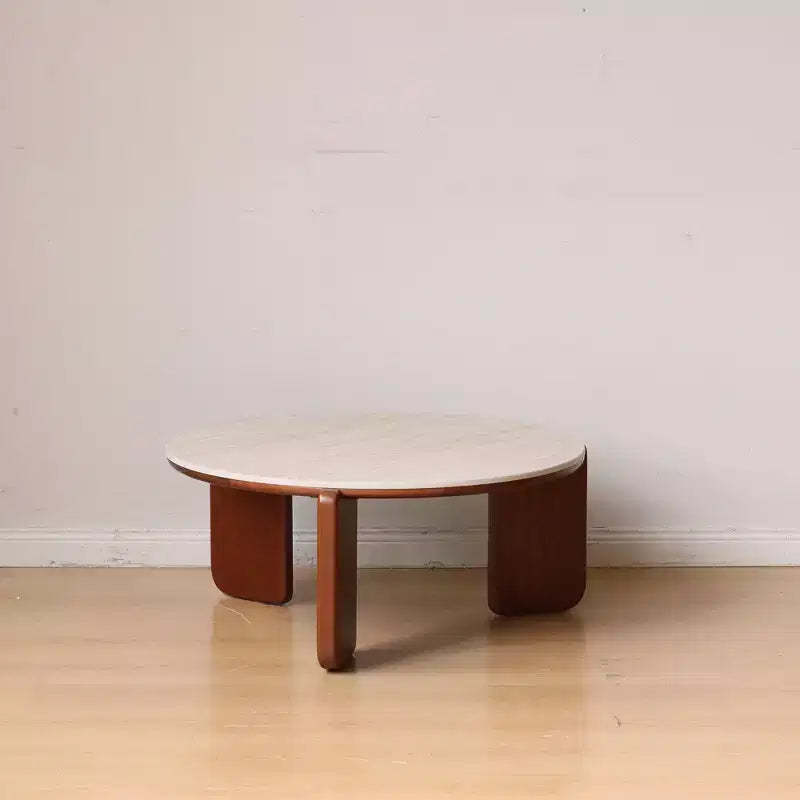 GDFStudio Bellamy Solid Wood Round Coffee Table with Sintered Stone Top