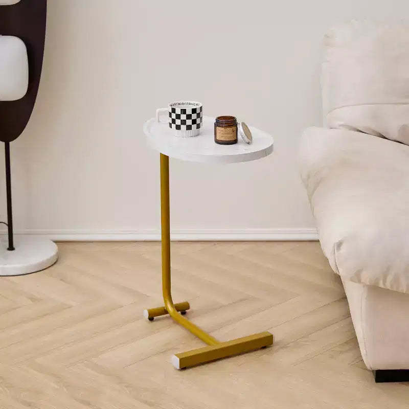 White C-Shaped Side Table, Slim Sofa End Table for Couch and Bedroom