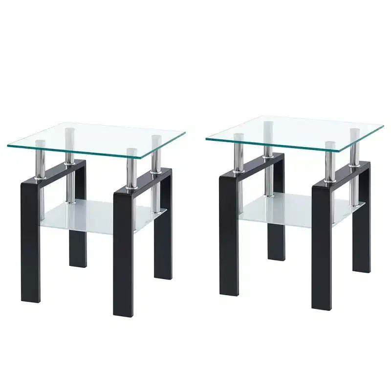 Set of 2 Clear Tempered Glass End Tables, Modern Side Tables for Living Room and Bedroom