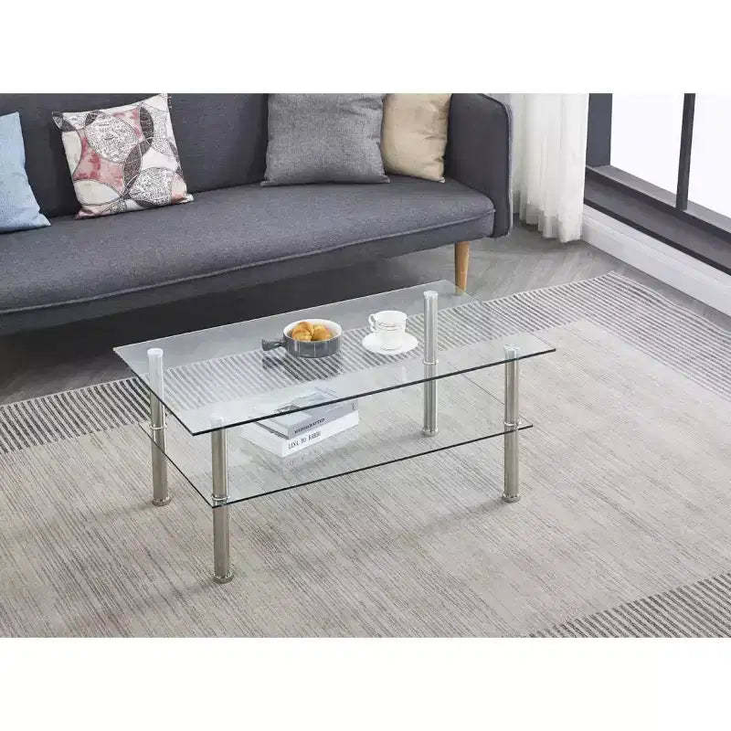 2-Tier Modern Coffee Table with Storage Shelf, Space-Saving Design for Living Room