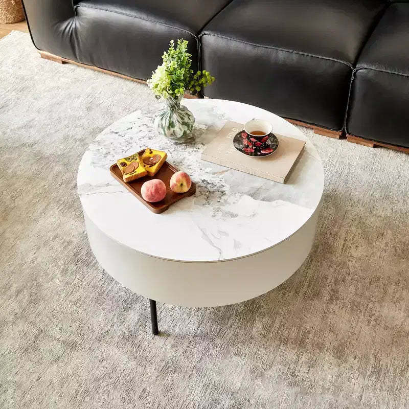 31.5 Round Center Table Sintered Stone Top with Storage for Living Room