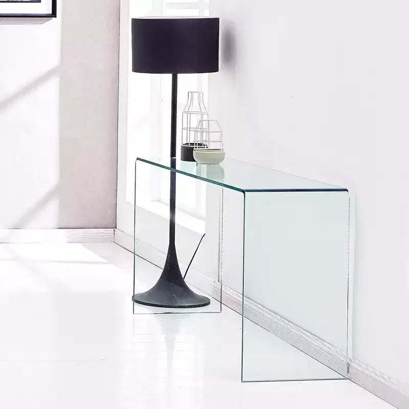 Tempered Glass Console Table with Rounded Edges, Modern Entryway Table for Hallway and Living Room