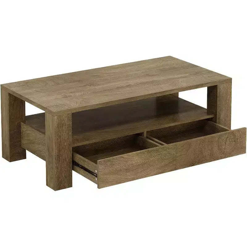 Lantine Farmhouse Coffee Table with Storage, 47 Large Rectangle Coffee Table with 2 Drawers, Wood Living Room Center Tea Table