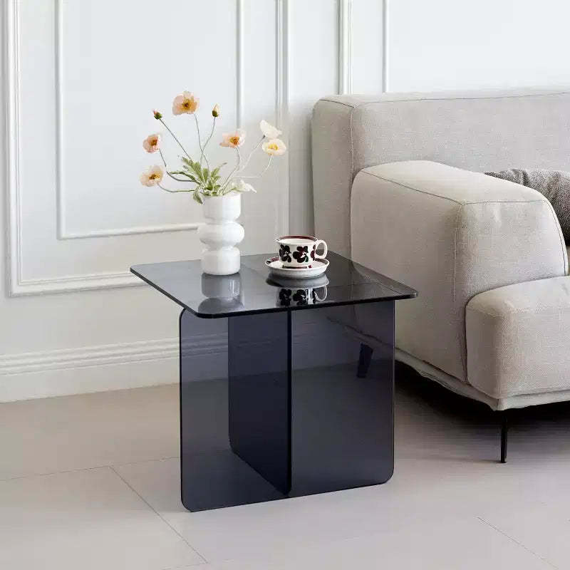 Tempered Smoke Glass Nightstand, Modern Grey Side Table for Bedroom and Living Room
