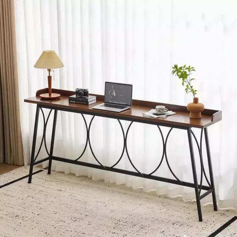 82.28in High Top Modern Bar Table for Home Bar Coffee Station Kitchen Dining and Console Use in Brown