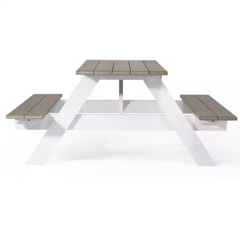WestinTrends Greenville Outdoor 70 HDPE Plastic Picnic Table Bench With Umbrella Hole, Weathered Wood