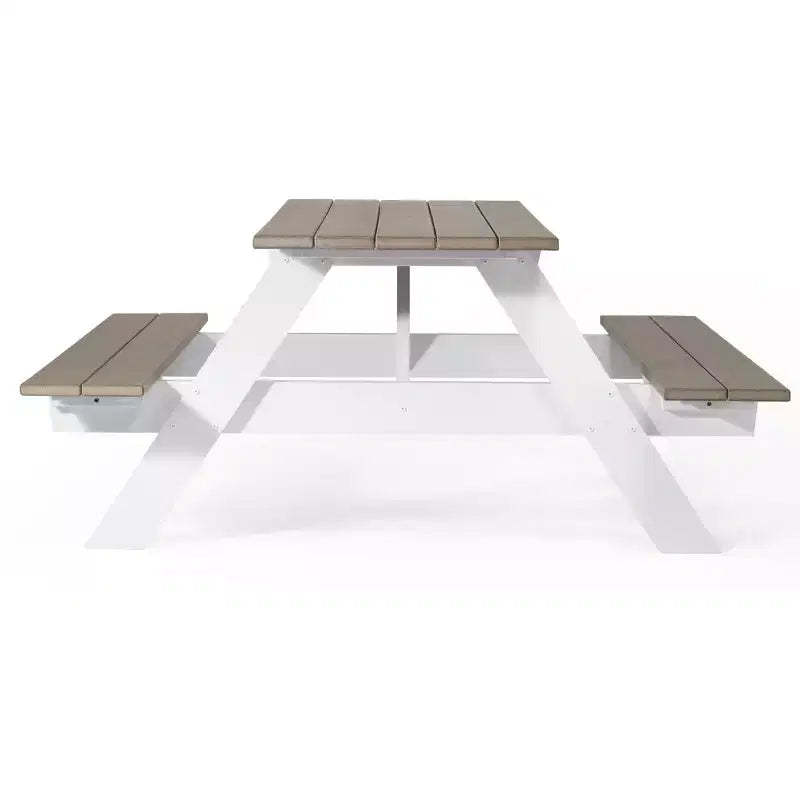 WestinTrends Greenville Outdoor 70 HDPE Plastic Picnic Table Bench With Umbrella Hole, Weathered Wood