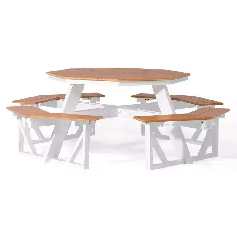 WestinTrends Greenville Outdoor 48 HDPE 8-Person Patio Octagon Picnic Table, Teak