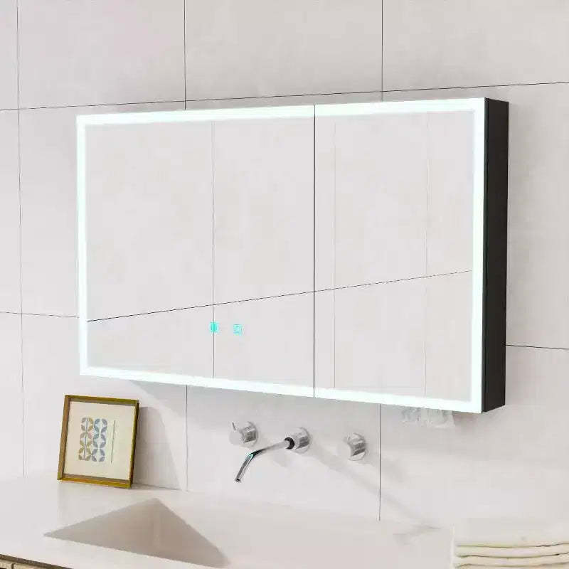 Zeus & Ruta 39.3x23.6 Wall-Mounted Bathroom Medicine Cabinet with Mirror, Single-Color White Light & Anti-Fog, Storage Shelves