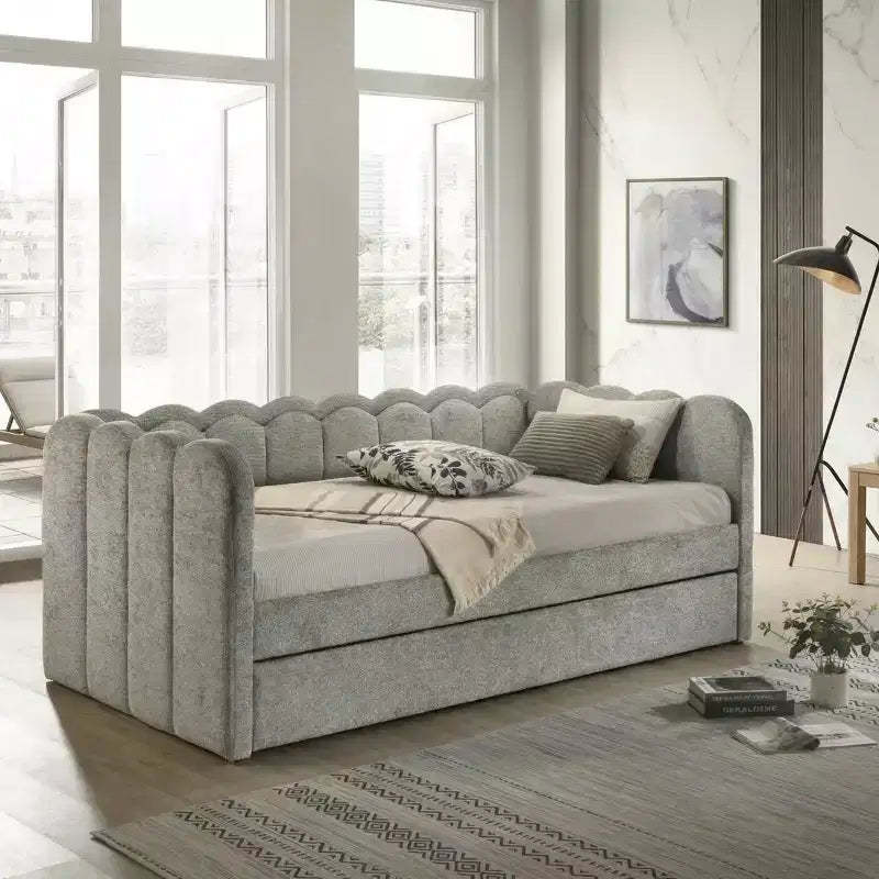 GDFStudio Charlotte Modern Wood Upholstered LED Daybed with Trundle