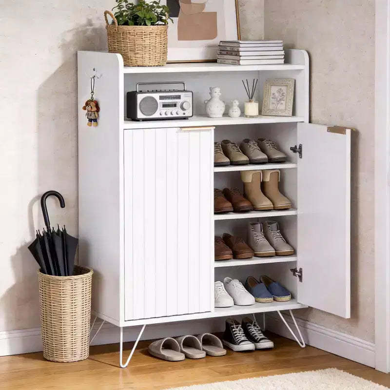 Karl Home 2-Door Slatted Traie 2 Hooks Tall Legs 26.8 Width