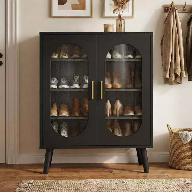 Karl Home 2 Door Sun Panel Elevated Shoe Cabinet USB 7 Color LED 4 Tier 26.77 W