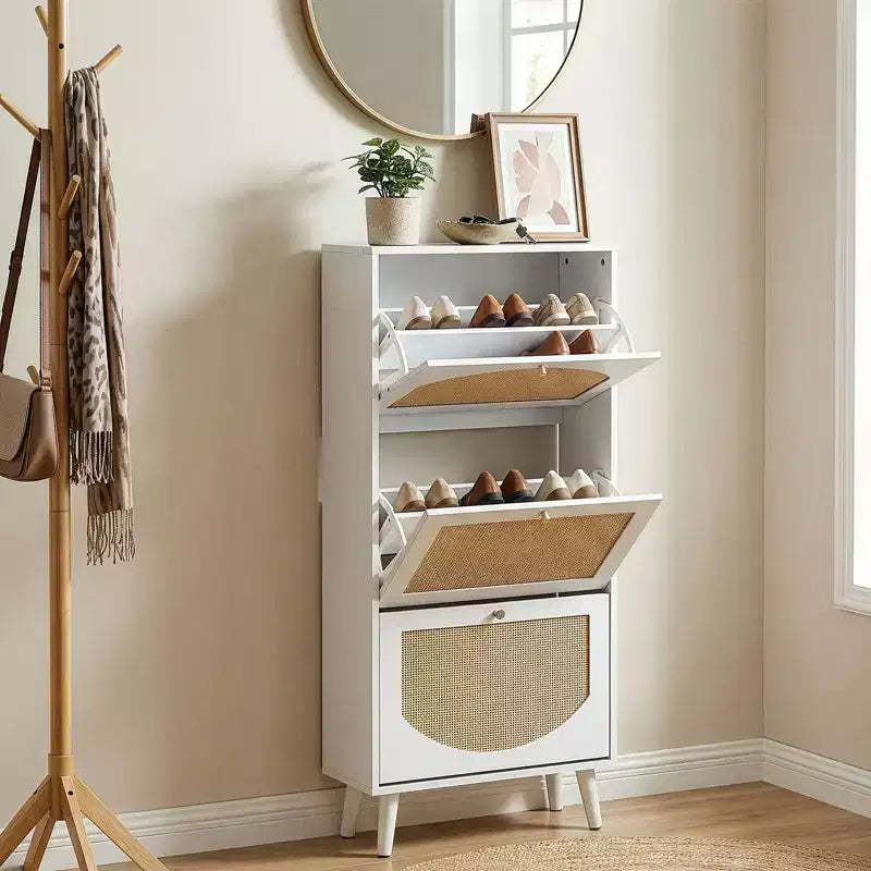 Karl Home Rattan Panel 3 Flip-Drawer Shoe Cabinet 21.26 W