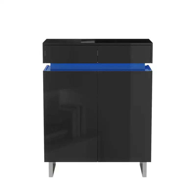 Karl Home 30.7 W High Gloss PET 2 Drawer 2 Door Shoe Cabinet with Light