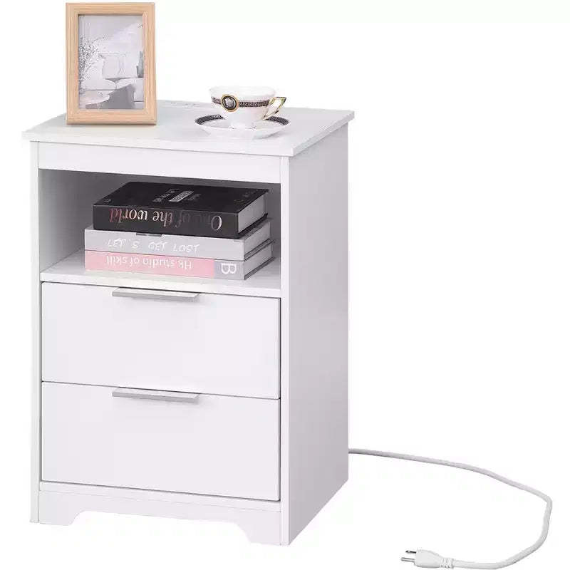 Designed for everyday convenience, this Nightstand with Charging Station,End Table with 2 Drawers,Wooden End Table with Drawer and Opening.