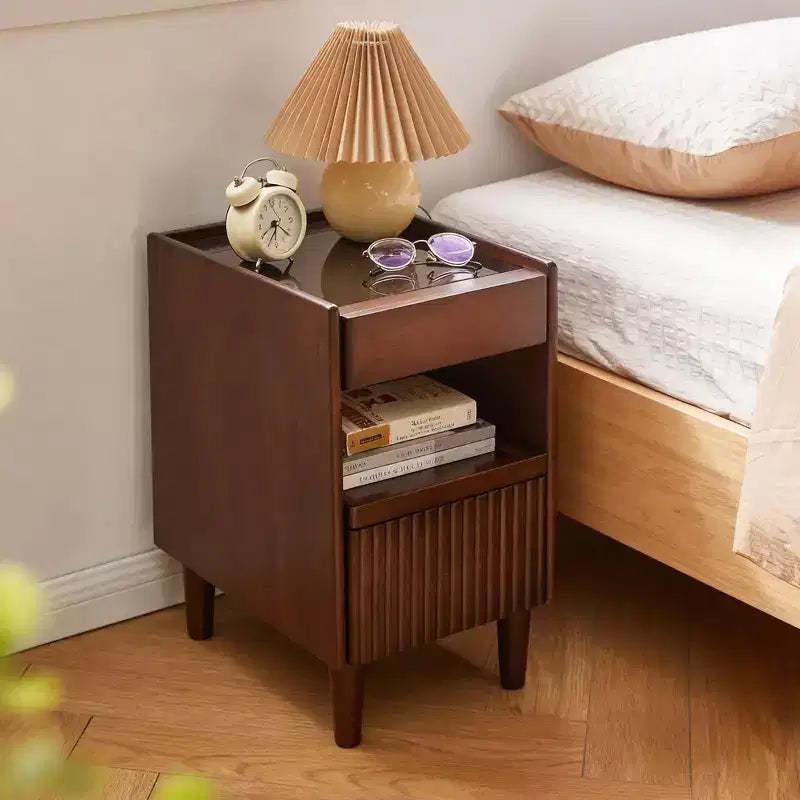 GDFStudio Ngozi Modern Rubberwood Nightstand with 1 Drawer and Open Shelves