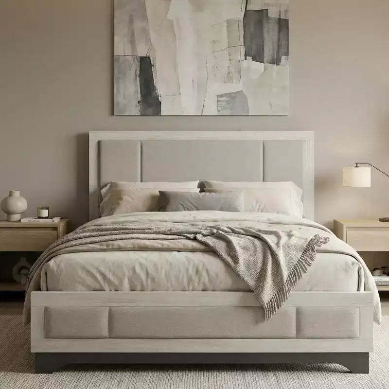 GDFStudio Harper Contemporary Wood Platform Bed with Upholstered Headboard