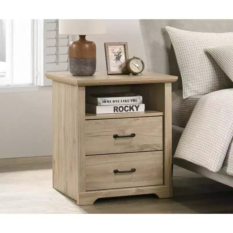 USB Charging 2 Drawer Nightstand for Bedroom Living Room