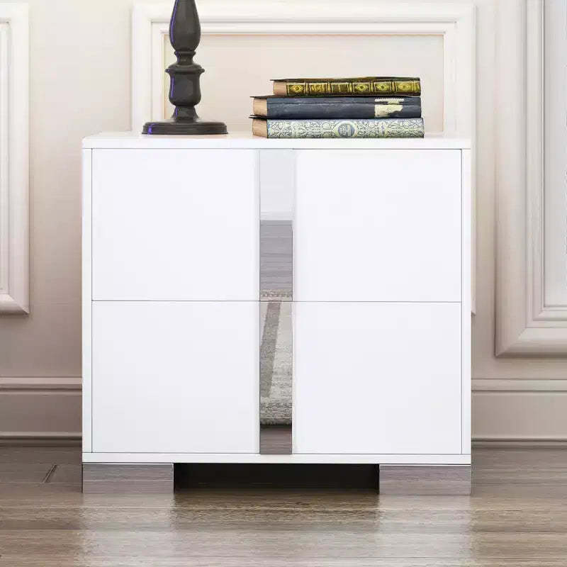 Elegant Sleek Modern 3 Drawer with Mirrored Accent Nightstand for Bedroom Living Room