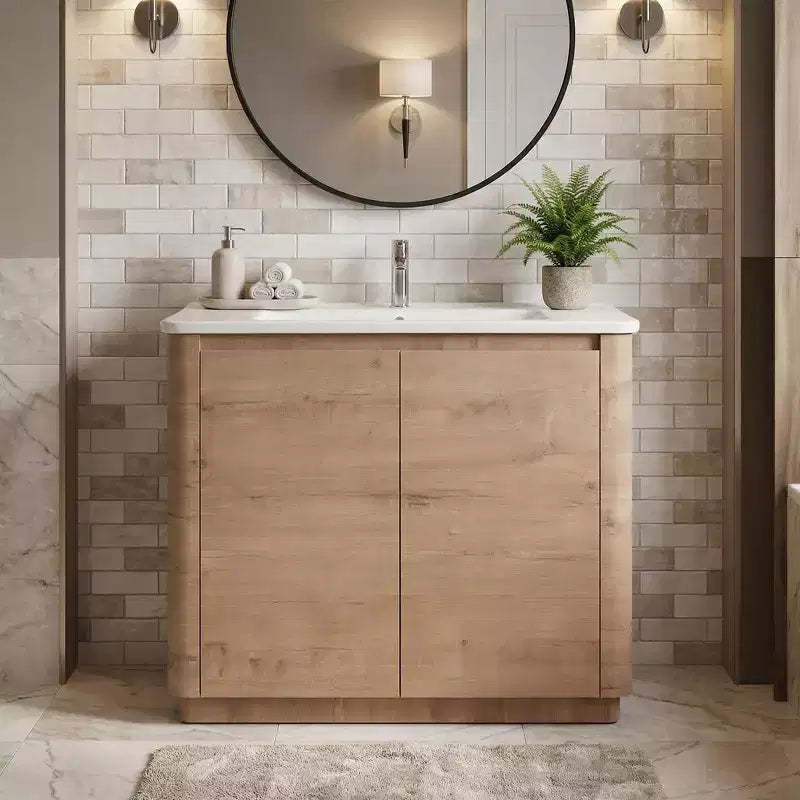 JVNOXK 40 Freestanding Bathroom Vanity with White Ceramic Sink & 2 Soft-Close Doors, Plywood