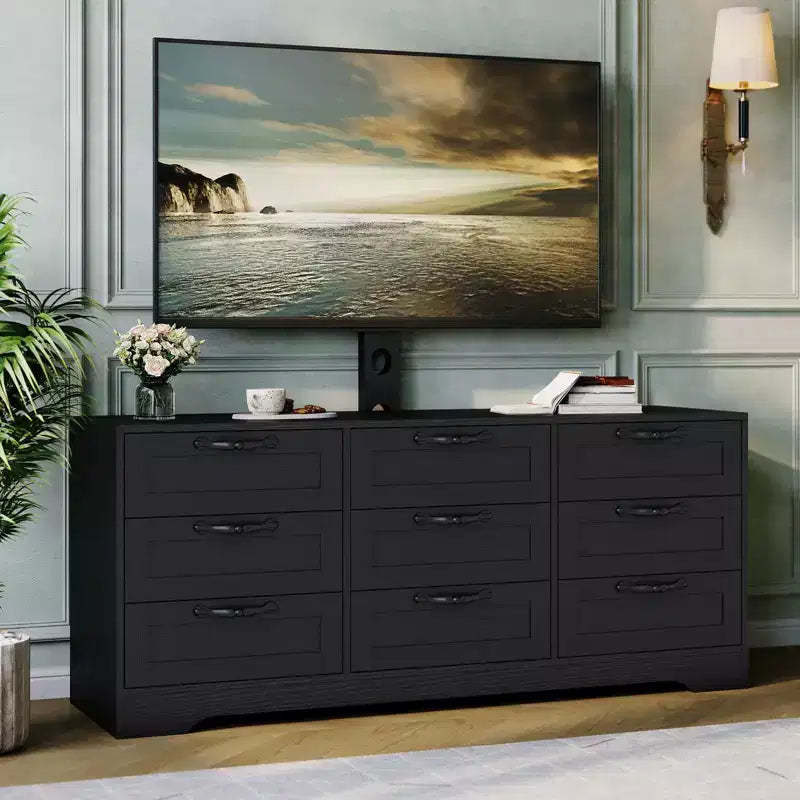 TV Stand with Mount for 3285 TVs  9-Drawer Media Console, Modern Entertainment Center  Choose Color (White, Black)