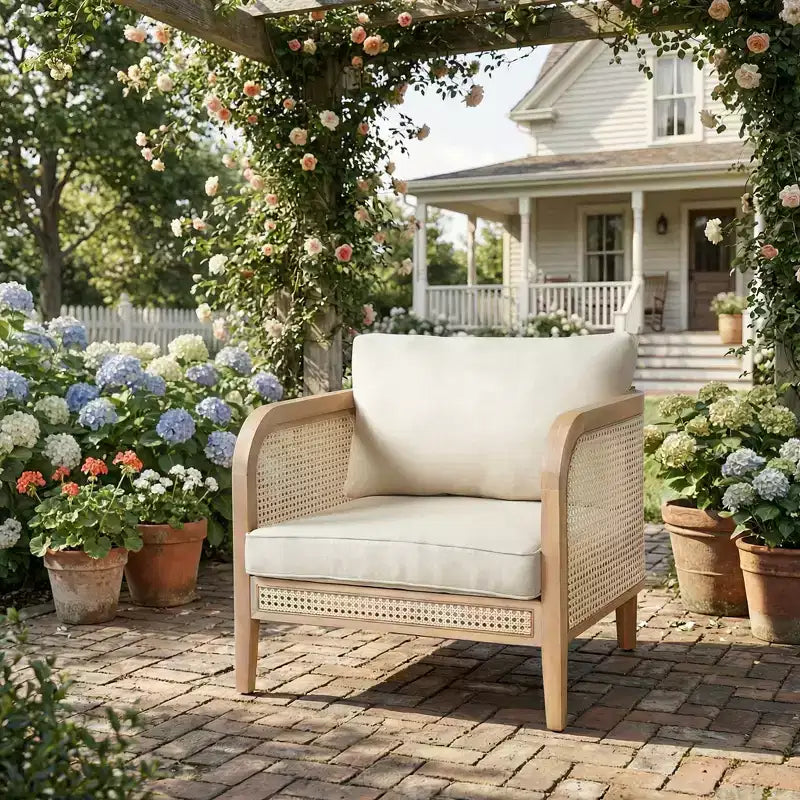 Outdoor Accent Chair / Patio Cushioned Loveseat Sofa, Patio Club Chair Leisure Chair Armchair with Beige Cushion - ModernLuxe