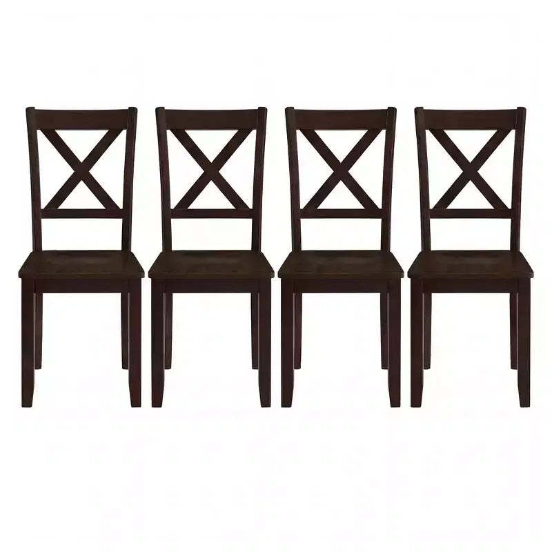 ROME + OAK X-Back Farmhouse Wooden Kitchen Dining Chair in Dark Brown, Set of 4