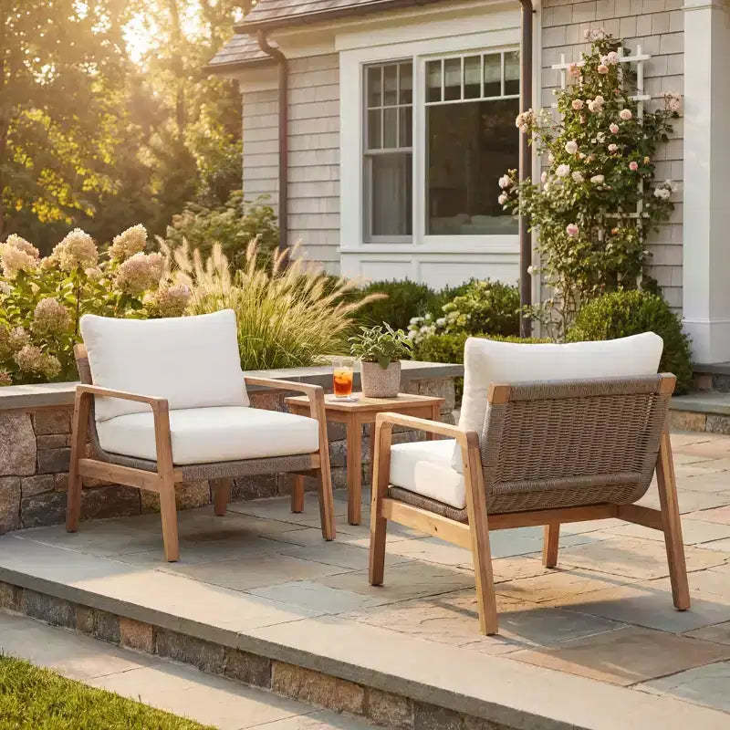 GDFStudio Danny Modern Outdoor Acacia Wood & Rope Weave Club Chair With Cushion