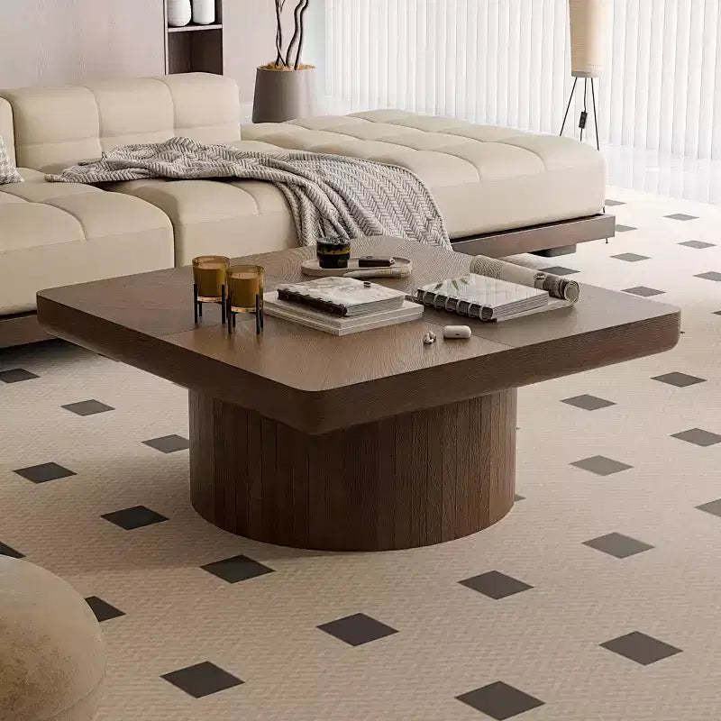 Square Coffee Table for Living Room, Wood Veneer Top with Parquet Pattern, Walnut