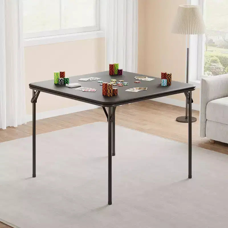 Folding Table  33.6 Inch Portable Square Card Table, Black Metal Frame, PU Soft Cushion, for Living Room, Office, Camping