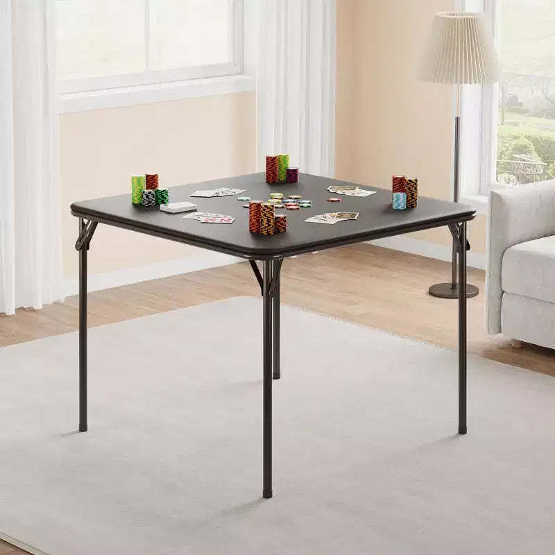 Folding Table  33.6 Inch Portable Square Card Table, Black Metal Frame, PU Soft Cushion, for Living Room, Office, Camping