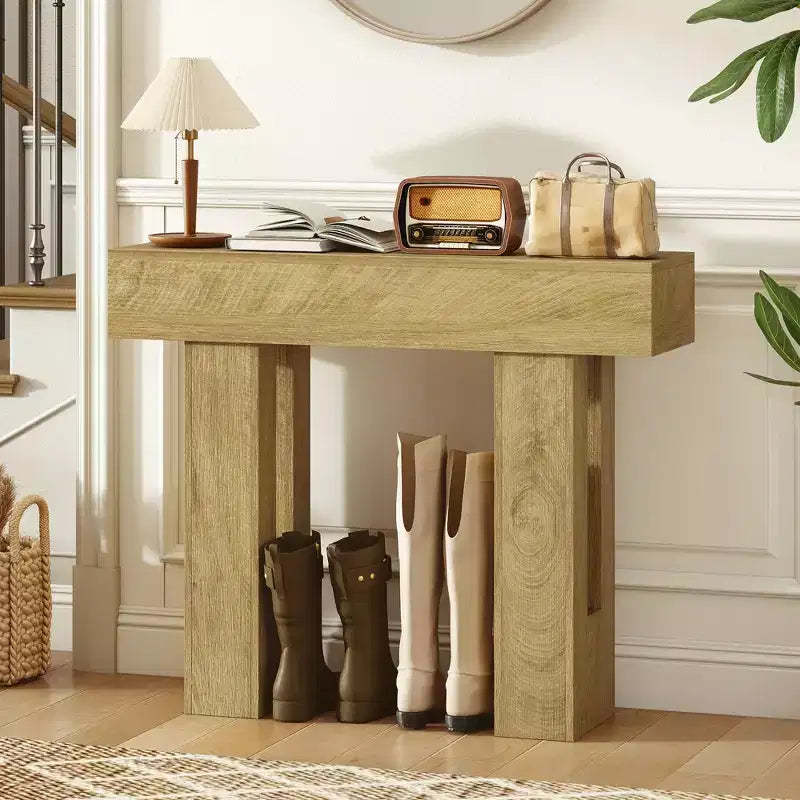 HOMCOM Console Table, Narrow Sofa Table Behind the Couch, Farmhouse Entryway Table for Living Room, Hallway, Entrance, Oak
