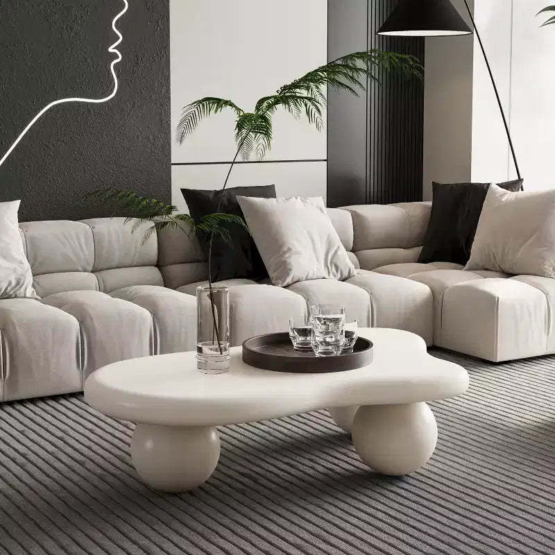 40 Cloud Coffee Table with Ball Legs, Modern Irregular Center Table for Living Room, Cream White