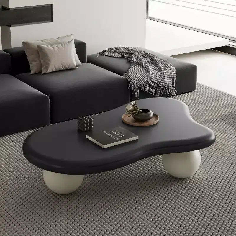 47 Cloud Coffee Table with Ball Legs, Modern Irregular Center Table for Living Room, Black