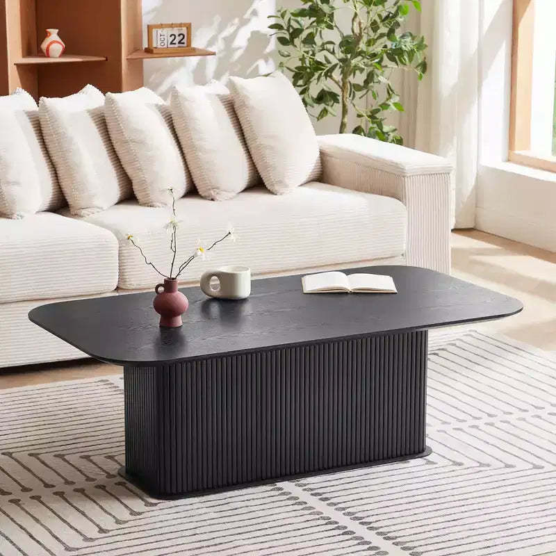 Coffee Table Black Oak Wood Surface and Black Metal Feet