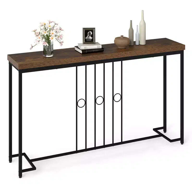 Costway Industrial Console Table 55 Narrow Table w/ H-Shaped Base & Spacious Tabletop