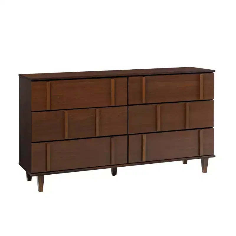 Modern Vertical Accent Solid Wood 6-Drawer Double Dresser Walnut - Walker Edison