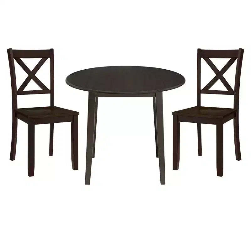 ROME + OAK Drop Leaf Table with Set of 2 X-Back Chairs, Wooden Dining Set, Brown