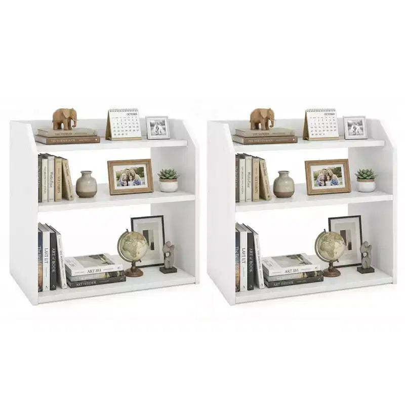 Costway 2PCS-3-Tier Desktop Bookshelf w/Raised Top Guardrails Space-Saving Display Shelf