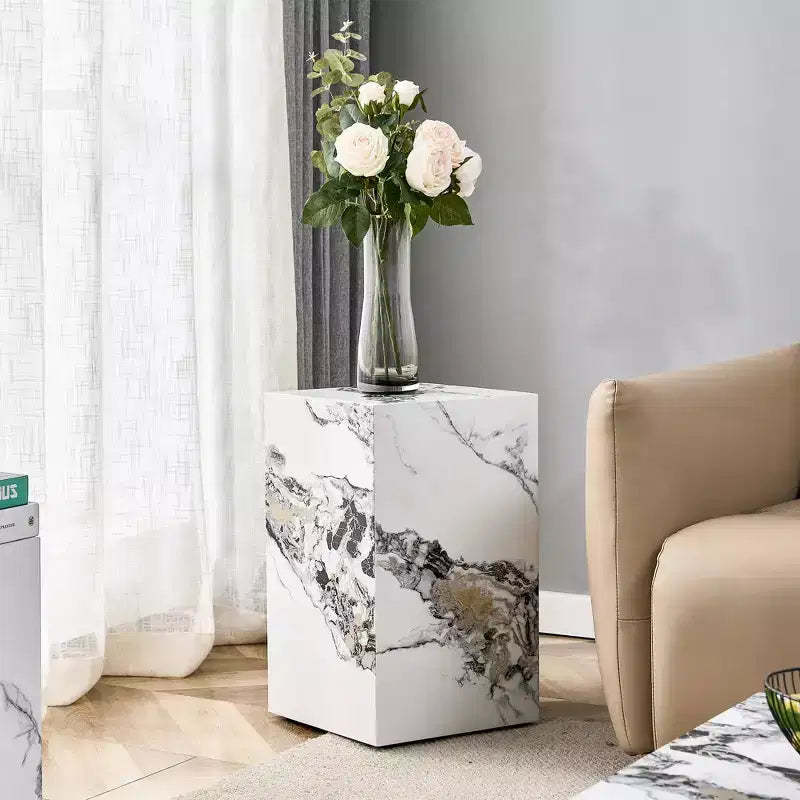 Fun little toys brand Elevate your living space with this modern MDF coffee table, which showcases white marble textured patterns.