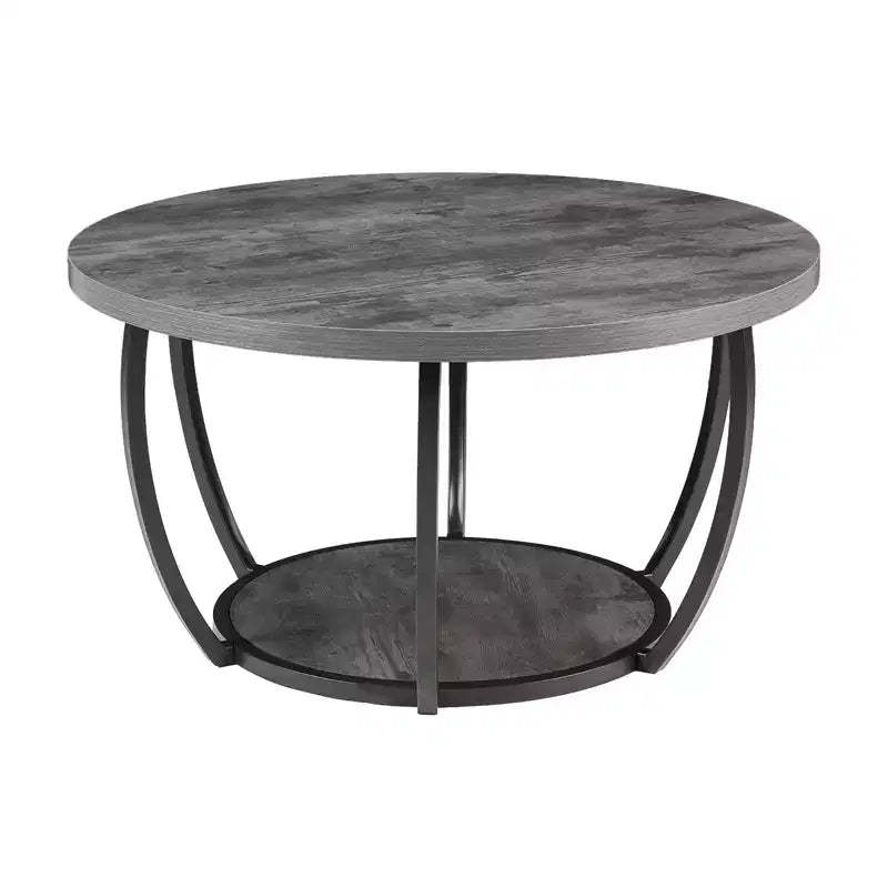 Fun little toys brand Coffee Table, Modern Round Coffee Table, 2 Tiers Wooden Circle Center Desk with Open Storage, Minimalist Sturdy Metal