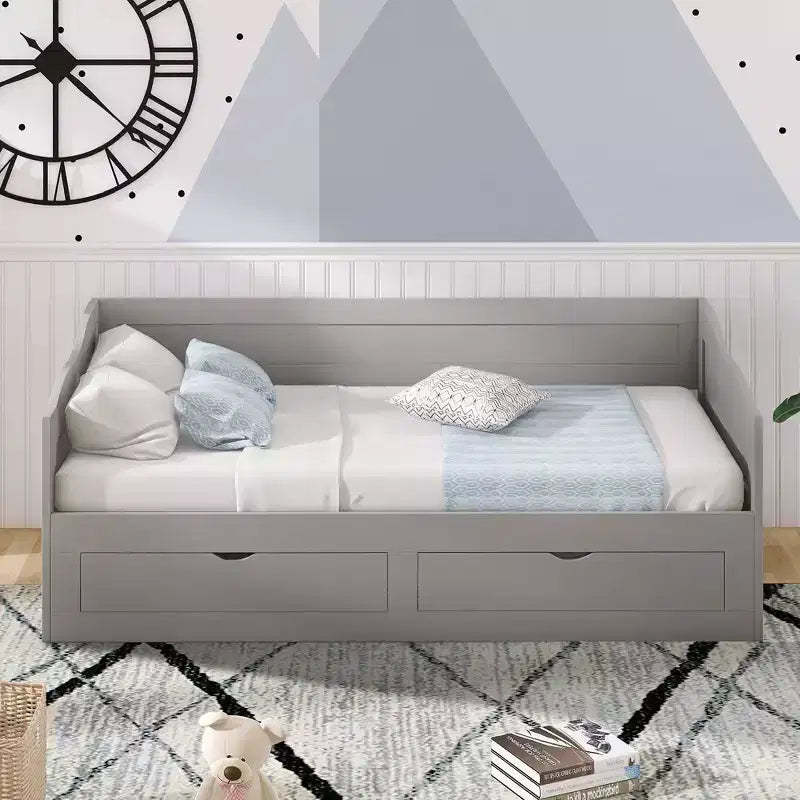 FAMYYT Twin Size Wooden Daybed with 2 Drawers, Extendable Bed, Easy Assembly, Gray