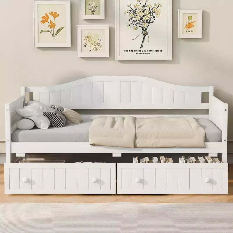 FAMYYT Twin Size Wooden Daybed with 2 Drawers, Easy Assembly, White