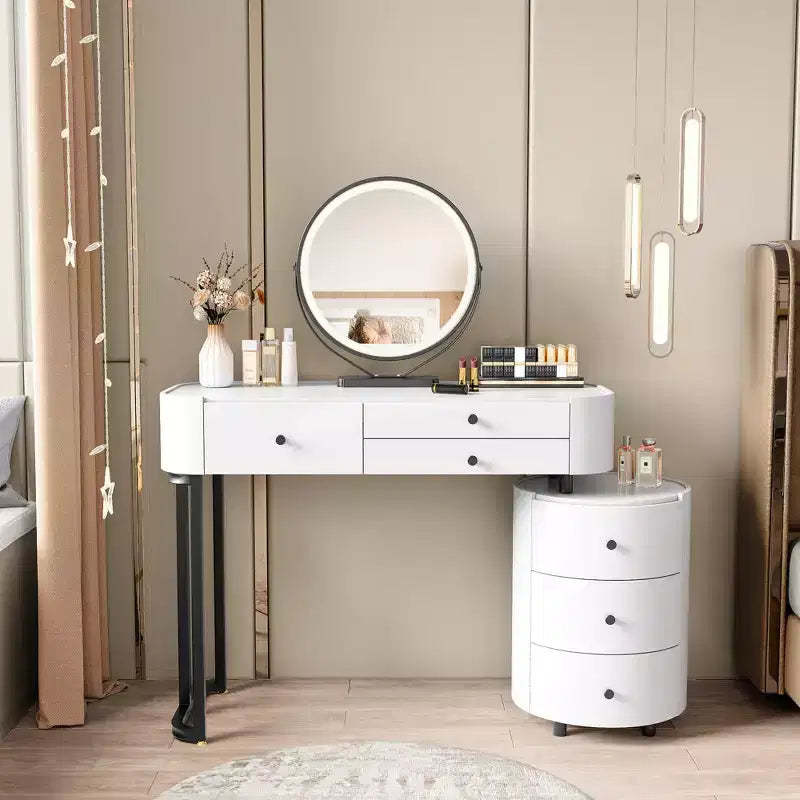 GDFStudio Mino Modern Vanity Table with Detachable Mirror, 6 Drawers and Rotatable Side