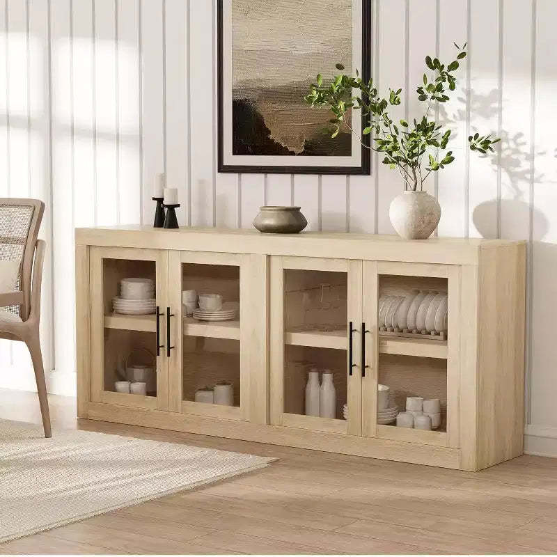 Hallway Sideboard Buffet Cabinet,Liquor Coffee Bar Console Table,Kitchen Storage Sideboard w/ 4 Glass Door,Storage Credenza,Buffet Table
