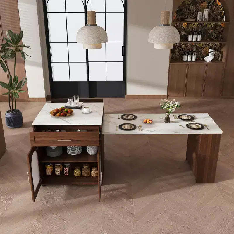 GDFStudio Malthus 80-Inch Expandable Kitchen Island Dining Set with 4 Solid Wood Chairs