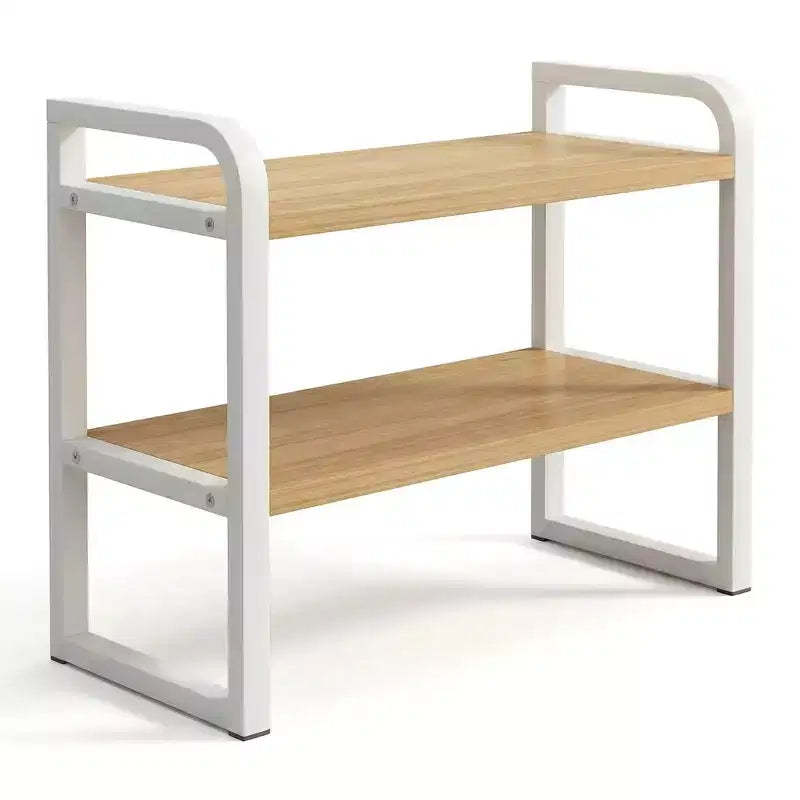 Zeus & Ruta 2-Tier Wood Desk Shelf Organizer - White Wood Storage Rack for Office, Dresser, Cubicle & Bookshelf Decor