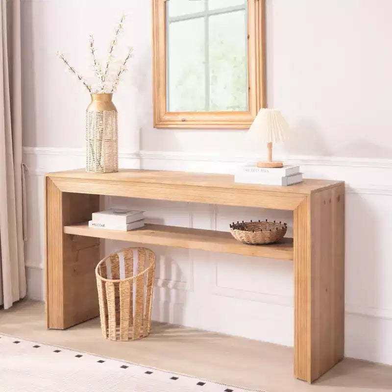 GDFStudio Oakmere Farmhouse Wood Console Table with Storage Shelf