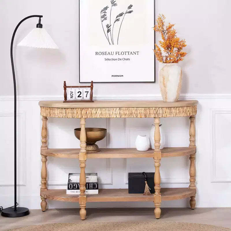 GDFStudio Tuttle Handcrafted Oval Wood Console Table with Carved Legs and 3-Tier Storage