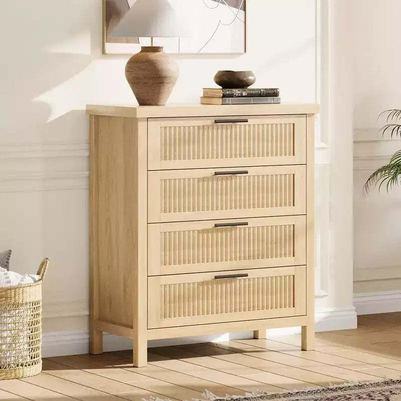 Living Room Fluted 4 Drawers Dresser for Bedroom, 35.4 in Tall Chest of Dressers for Closet, 4 Fluted Drawers w/ Metal Handle, Clothes Storage Cabinet